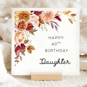 Carte de 40e anniversaire fille, carte d'anniversaire fleur rose marron, cadeau pour fille, carte fille a quarante ans, quarantième anniversaire fille