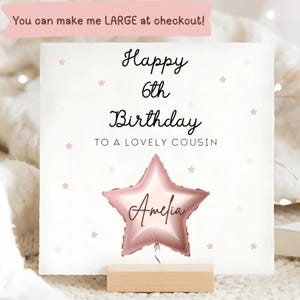 Cousin 6th Pink Stars Personalised Birthday Card, Cousin 6th Card, Cousin Turns Six, Cousin Is 6 Years Old Card, Cousin Sixth Birthday Card