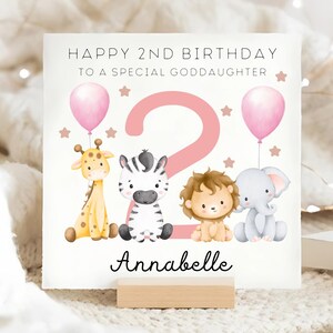 Carte d'anniversaire personnalisée pour filleule 2e anniversaire, merveilleuse petite filleule, carte d'anniversaire de petite fille, carte d'anniversaire rose spéciale 2