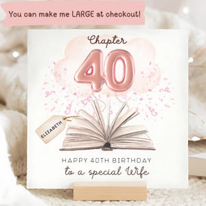 Wife Chapter 40 Birthday Card, Personalised Wife 40th Card, Wife Fortieth Birthday Card, Wifey Pink 40 Birthday, Lovely Wife Birthday