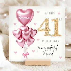 Carte personnalisée de 41e anniversaire pour ami, carte ballon en or rose, ami a 41 ans, cadeau de 41e anniversaire, 41e anniversaire d'un ami