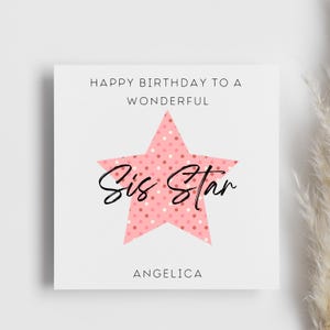 Sister Happy Birthday 'Sis-Star' Card, Personalised Birthday Card For Her, Sibling Birthday, Pink Star Card, Happy Birthday Card, Sis Card