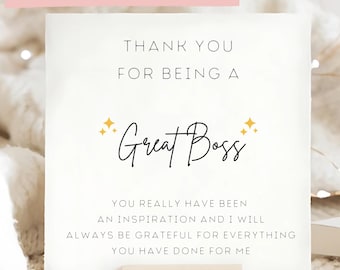 Thank You For Being A Great Boss Gem card, birthday card, leaving card, gift for colleague, gift for boss, best boss ever, inspiration card