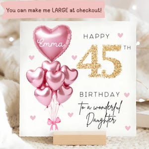 Carte personnalisée de 45e anniversaire de fille, carte ballon en or rose, fille de 45 ans, cadeau de 45e anniversaire, cadeau de 45e anniversaire de fille