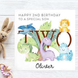 Carte d'anniversaire dinosaure fils 2e, carte Dino fils personnalisée, deuxième carte d'anniversaire fils, fils a deux ans Jurassique, belle carte d'anniversaire fils