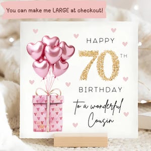 Cousin 70th Birthday Pink Foil Balloon Card, Happy 70th Birthday Cousin, Cousin Birthday Card, Personalised Cousin Seventy Card, Seventieth