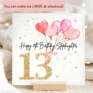 Carte d'anniversaire ballon rose 13e belle-fille, carte d'anniversaire 13e belle-fille personnalisée, 13e carte rose belle-fille, carte adolescent