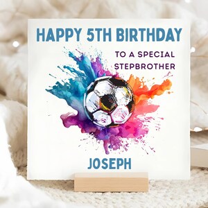 Carte d'anniversaire de 5 ans de demi-frère, carte d'anniversaire personnalisée de demi-frère a 5 ans, cinquième carte colorée de demi-frère de football