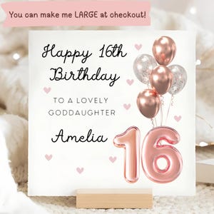 Carte d'anniversaire personnalisée pour filleule 16e, carte ballon en or rose pour 16e anniversaire, carte Sweet Sixteen pour filleule, seizième filleule