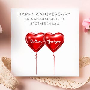 Sister & Brother In Law Anniversary Card, Personalised Anniversary Card, Sister and Brother In Law Personalised, Wedding Anniversary, Couple