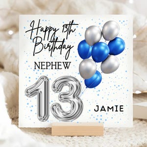 Carte d'anniversaire de 13 ans de neveu, carte personnalisée de garçon de 13 ans, carte de neveu aura 13 ans, carte de ballon bleu aluminium, carte d'adolescent