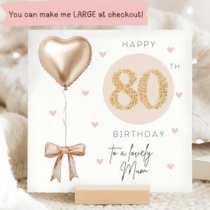 Mum 80th Gold & Beige Birthday Card, Personalised Mum 80th Card, Mum Is Eighty Card, Mummy Eightieth Birthday Card, Mum Is 80