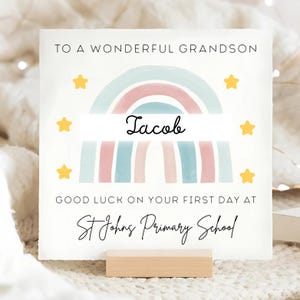 Carte 1er jour d'école pour petit-fils, Carte porte-bonheur pour petit-fils, École primaire, Juniors, Seniors, Carte scolaire personnalisée pour petit-fils, Nouvelle école