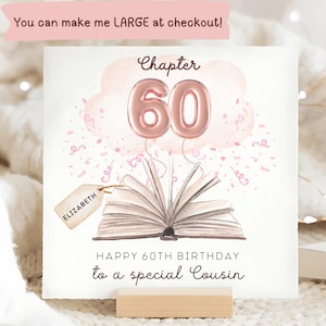 Tarjeta de cumpleaños para primos, capítulo 60, tarjeta personalizada para primos, tarjeta para primos de 60 años, tarjeta rosa para primos, tarjeta para primos de 60 años