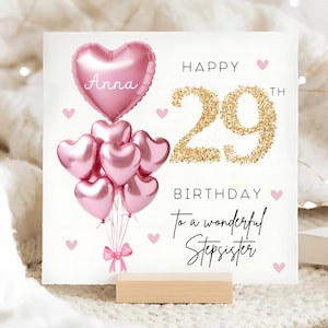 Carte personnalisée 29e anniversaire de belle-soeur, carte ballon en or rose, belle-soeur a 29 ans, cadeau de 29e anniversaire, belle-soeur 29e anniversaire