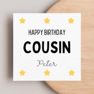 Carte d'anniversaire personnalisée cousin, joyeux anniversaire cousin, carte d'anniversaire de famille, cadeau d'anniversaire personnalisé, pour elle, pour lui, anniversaire d'étoiles