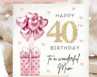 Mama 40. Geburtstag Rosa Folienballon Karte, alles Gute zum Geburtstag Mama, Mutter Geburtstagskarte, personalisierte Mama vierzig, Mutter vierziger Geburtstag