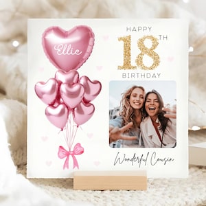 Photo anniversaire cousine 18e anniversaire, carte ballon en or rose avec image personnalisée, cousine a 18 ans, cousine dix-huitième anniversaire, belle cousine