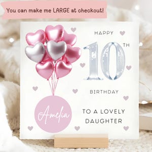 Carte personnalisée 10e anniversaire de votre fille, carte ballon rose argenté, fille a 10 ans, cadeau dixième anniversaire, carte fille a dix ans, cadeau fille