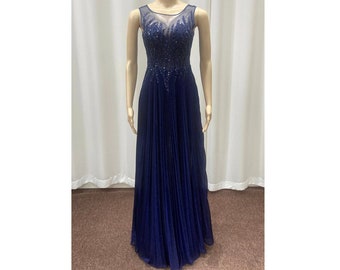 Navy Blue Sleeveless Women Long Dress With Sequins A Line Appliques Zipper Back Evening Gowns