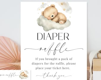 Teddy Bear Baby Shower Diaper Raffle Sign, Baby Shower Diaper Raffle ...