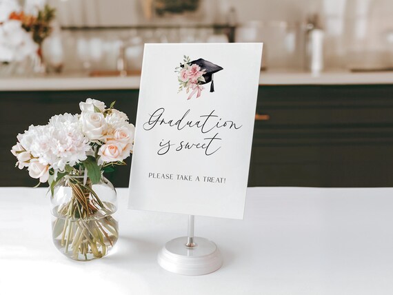 Graduation Printable Sign, Floral Graduation is sweet please take a treat sign, Personalized Graduation Decoration, Floral Graduation Sign