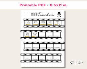 Movie Tracker, Printable Bullet Journal Movie Tracker