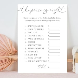 Baby Price is Right Game, Baby Shower Price is Right, Giochi Baby Shower Stampabili, Gioco Baby Shower Minimal, Download Diretto