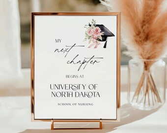 Graduation Printable Sign, My Next Chapter Begins At, My Next Chapter Starts At, Personalized Graduation Decoration, Floral Graduation Sign