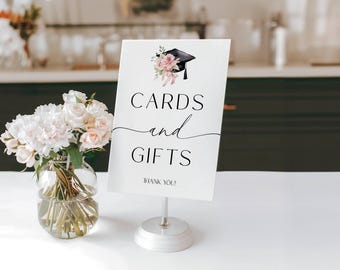 Graduation Printable Sign, Floral Cards & Gifts Sign, Personalized Graduation Decoration, Floral Graduation Sign