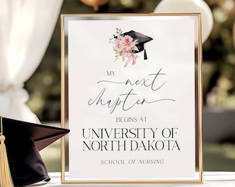 Graduation Printable Sign, My Next Chapter Begins At, My Next Chapter Starts At, Personalized Graduation Decoration, Floral Graduation Sign