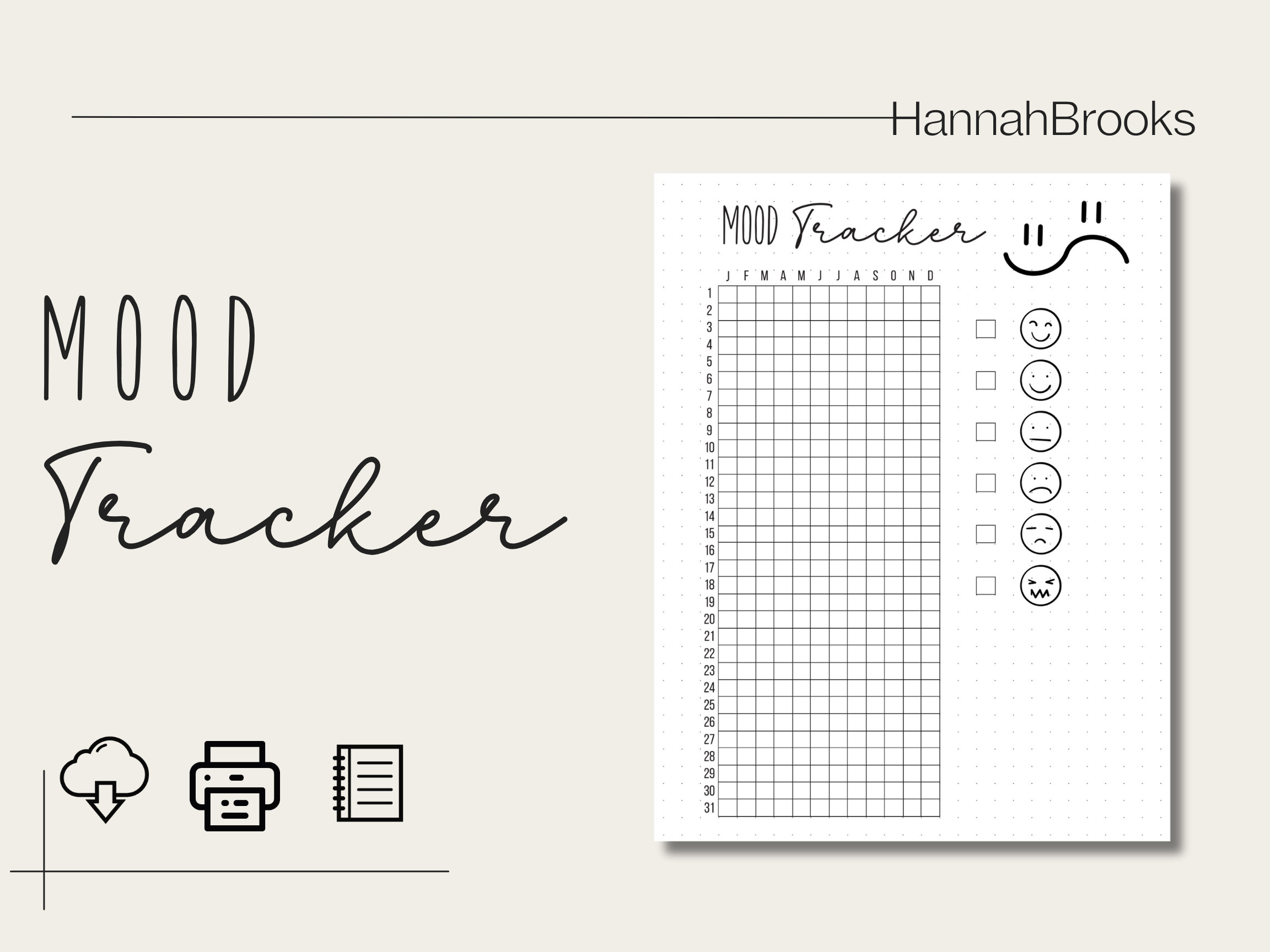 Mood Tracker Printable Bullet Journal Mood Tracker Etsy