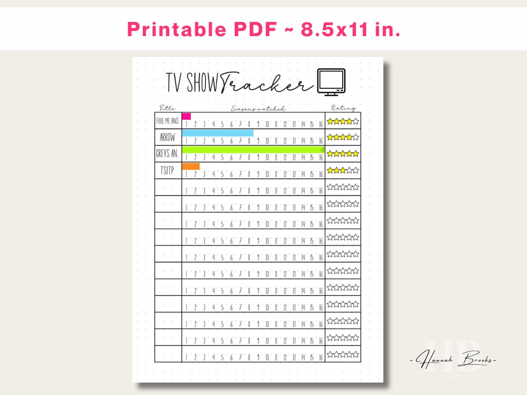 TV Show Tracker, Printable Bullet Journal TV Show Tracker - Etsy