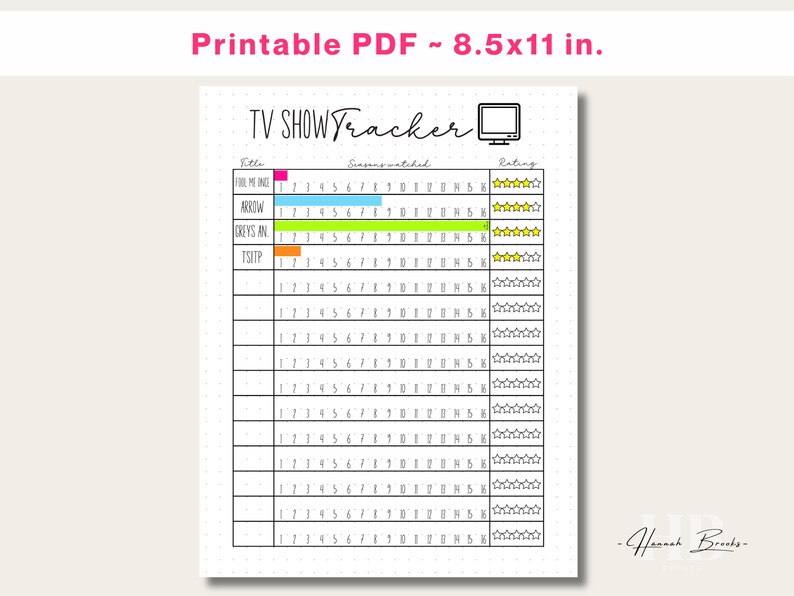 TV Show Tracker, Printable Bullet Journal TV Show Tracker - Etsy