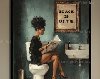 Black Is Beautiful Print – Afro Woman Bathroom Art, Empowering Wall Decor