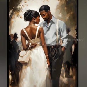 Black Couple Portrait: Vintage Romance Art Print
