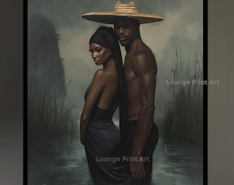 Black Couple Art Print: African American Love, Afro Wall Decor