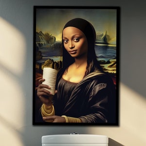 Bathroom funny Black woman Mona Lisa lookalike Fun Bathroom\Toilet  Poster art, African American wall art, African art, Afro art, black art