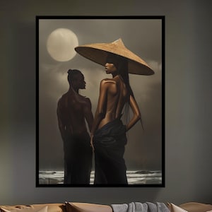 Moonlit Black Love Art Print: Sensual Couple Portrait