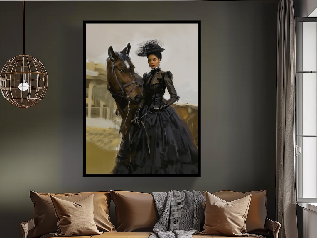 Black Woman Horse Portrait Art, African American Wall Art, Vintage ...