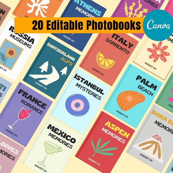 20 Canva-sjabloonbundel voor reisfotoboeken | Volledig bewerkbare afdrukbare fotoboeksjabloon | Reis Journaal