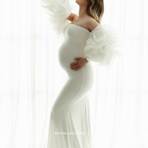 Smooth Cotton Base Mermaid Gown Organza Cape Photography Props Avant Garde Pregnancy Reveal