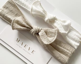 Baby Headband Set of 2 | Neutral Knot Bow Headbands for Newborn Photoshoot | Baby Shower Gift, Infant Hair Accessories | Photoprops