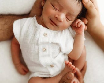 Ivoor babyromper, outfit pasgeboren jongen, doopcadeau, kraamcadeau, fotografierekwisieten