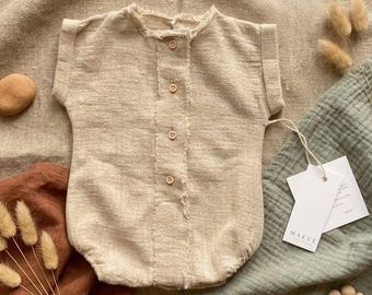 Beige Baby Boy Clothes, Newborn Outfit, Baby Shower Gifts, Cotton Romper, Photography Props