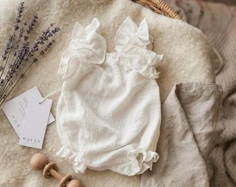 Ivory Smocked Baby Girl Clothes, Hello World Newborn Outfit, Baptism Shower Gift Romper