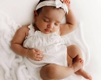 Ivory Double Gauze Smocked Romper Newborn Photo Prop Coming Home Outfit Baby Girl Overalls