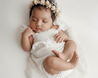 White Newborn Romper, Baby Girl Outfit, Baby Shower Gift, Smocked Clothes, Photography Props