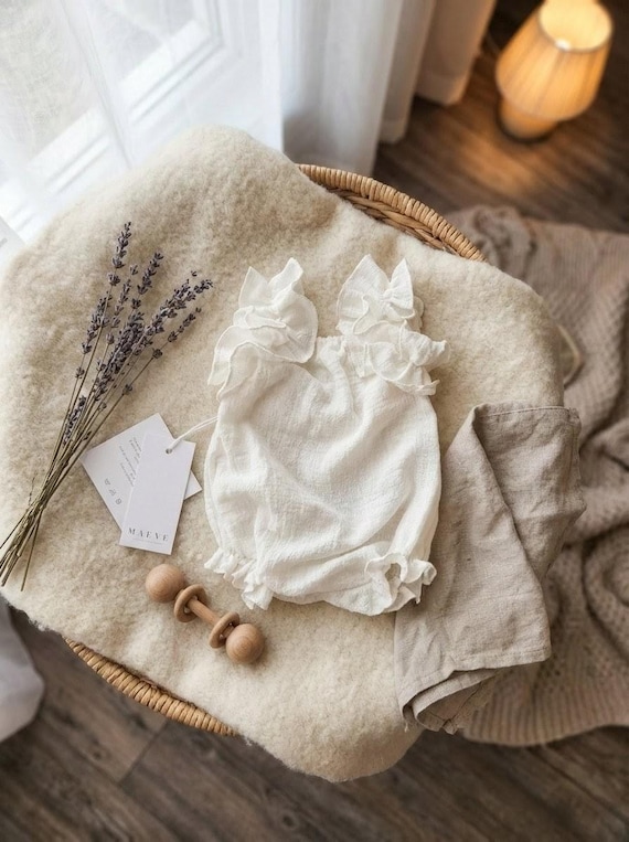 Ivory Smocked Baby Girl Clothes, Hello World Newborn Outfit, Baptism Shower Gift Romper