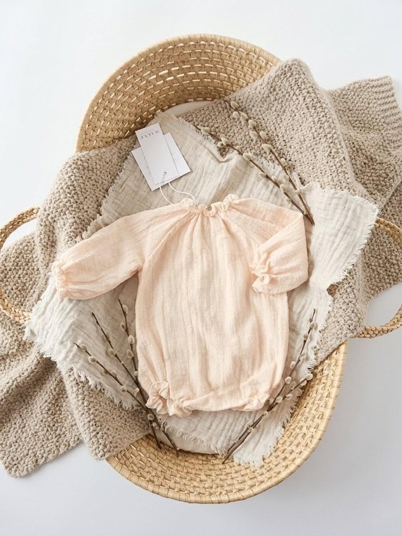 Vanilla Smocked Baby Girl Clothes, Long Sleeve Newborn Outfit, Photography Props, Newborn Gifts